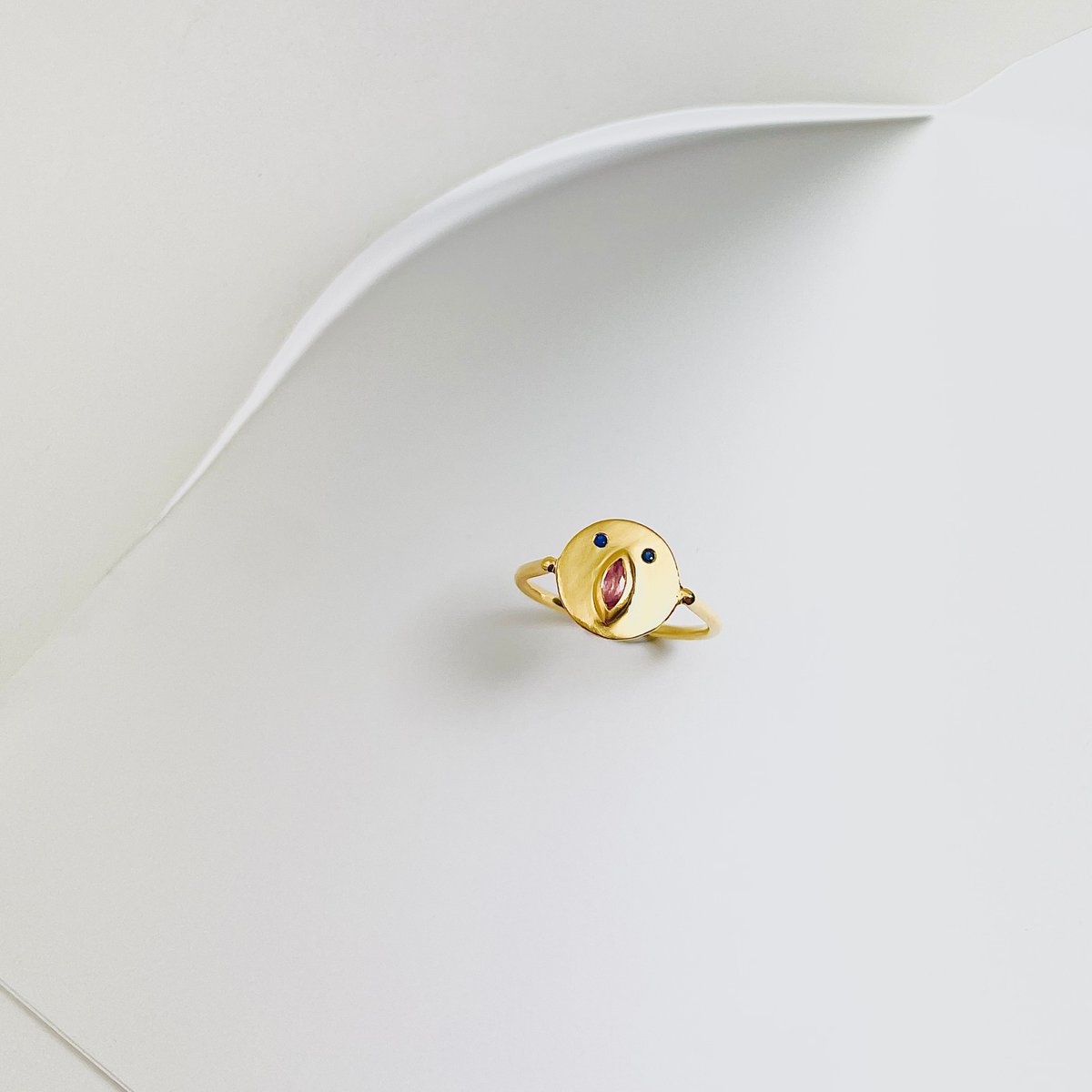 Mini Bague Tronche Louise - Vermeil et Saphir Rose