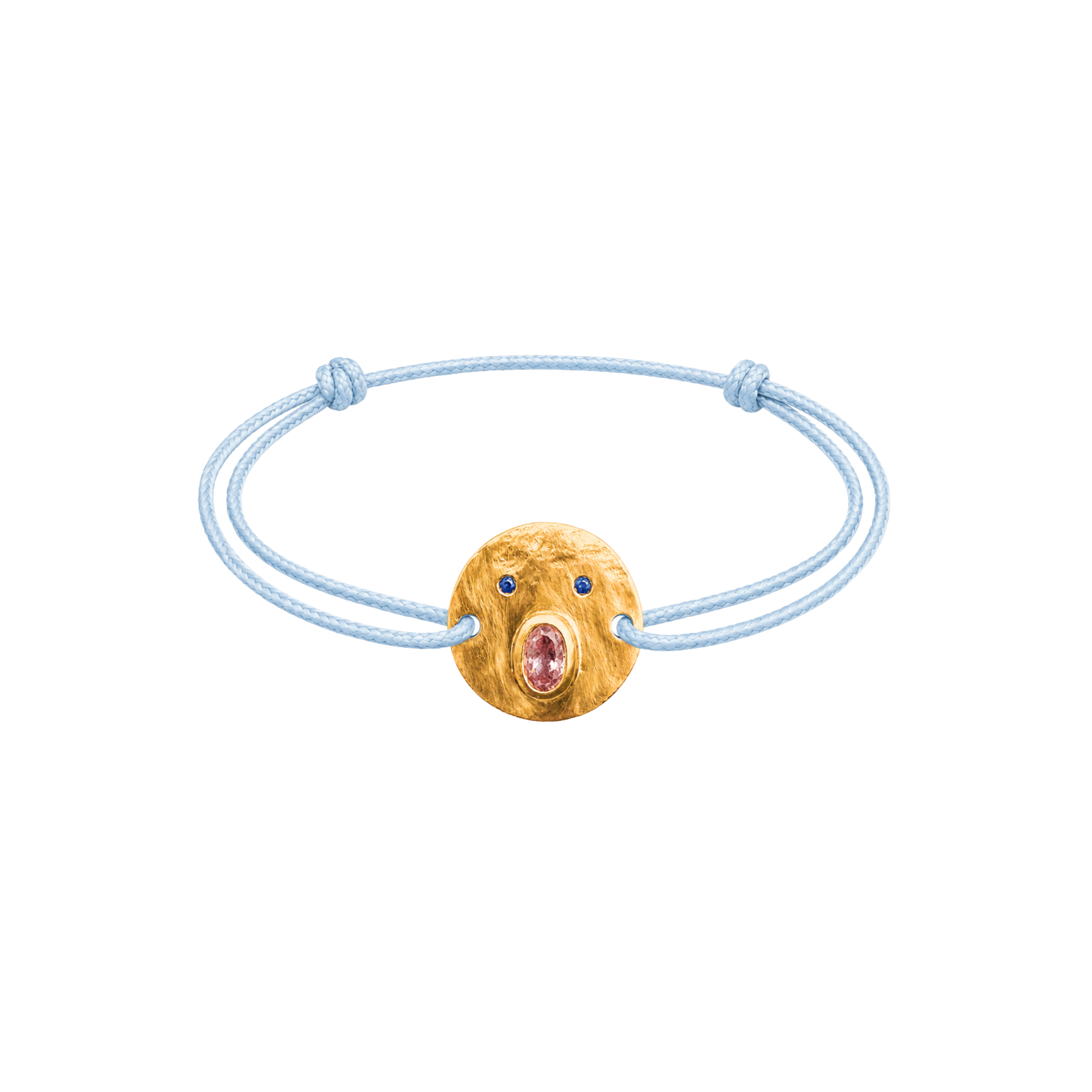 Bracelet cordon Tronche Henri en Vermeil avec saphir oval rose et saphirs bleus fabriqué à la main par Louise Vurpas