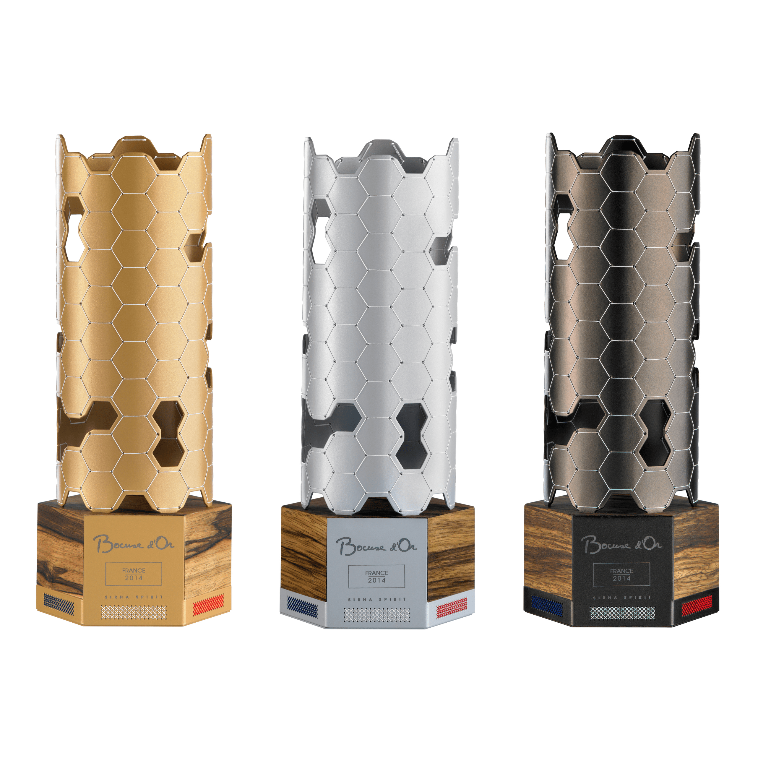 Photo des trophées des Bocuse d'or réalisés par Louise Vurpas. Bijouterie-joaillerie sur-mesure