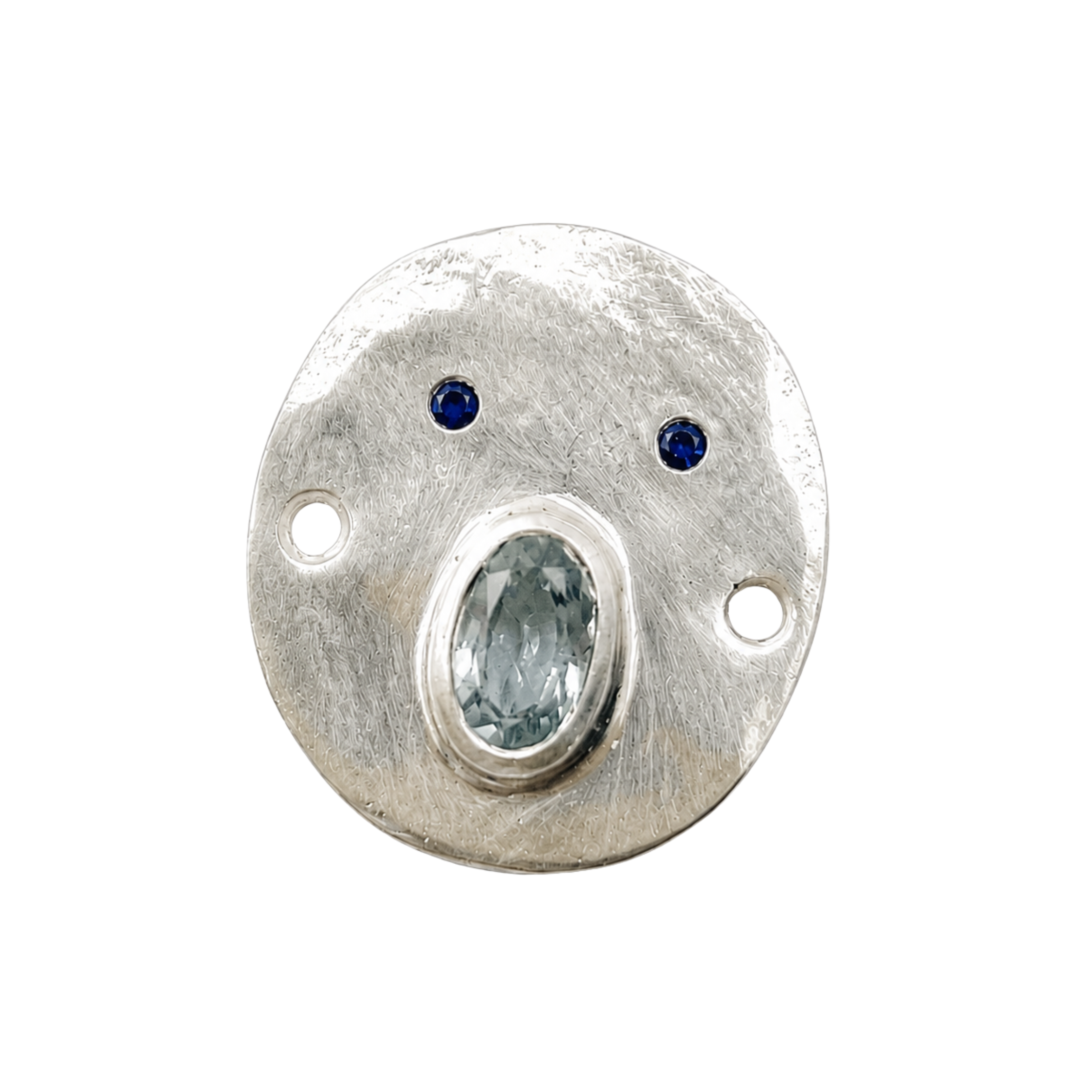 Bracelet cordon Tronche Henri en Argent 925 avec saphir gris bleu ovale et yeux saphirs bleus