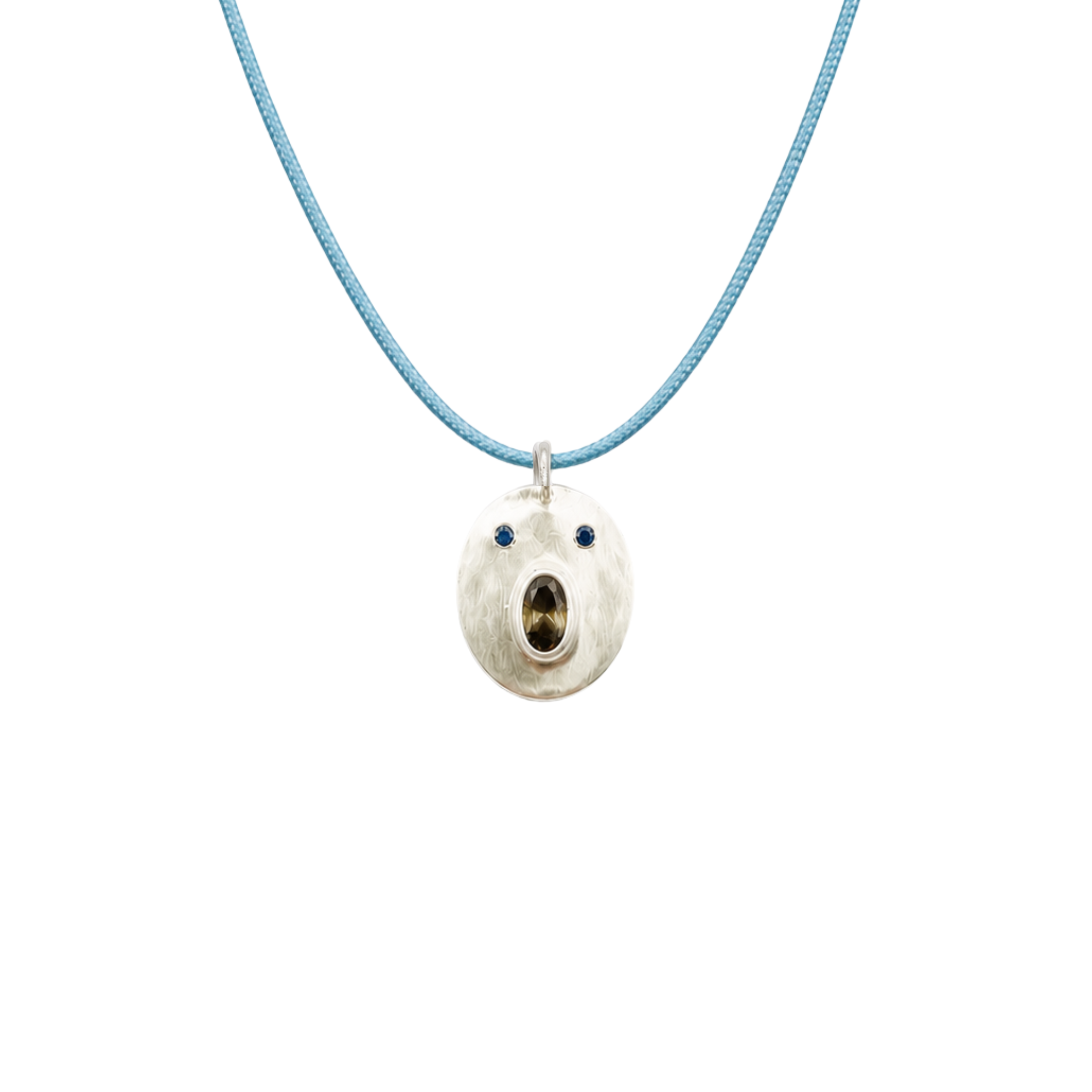 Pendentif Tronche Henri en Argent et saphir fumé ovale