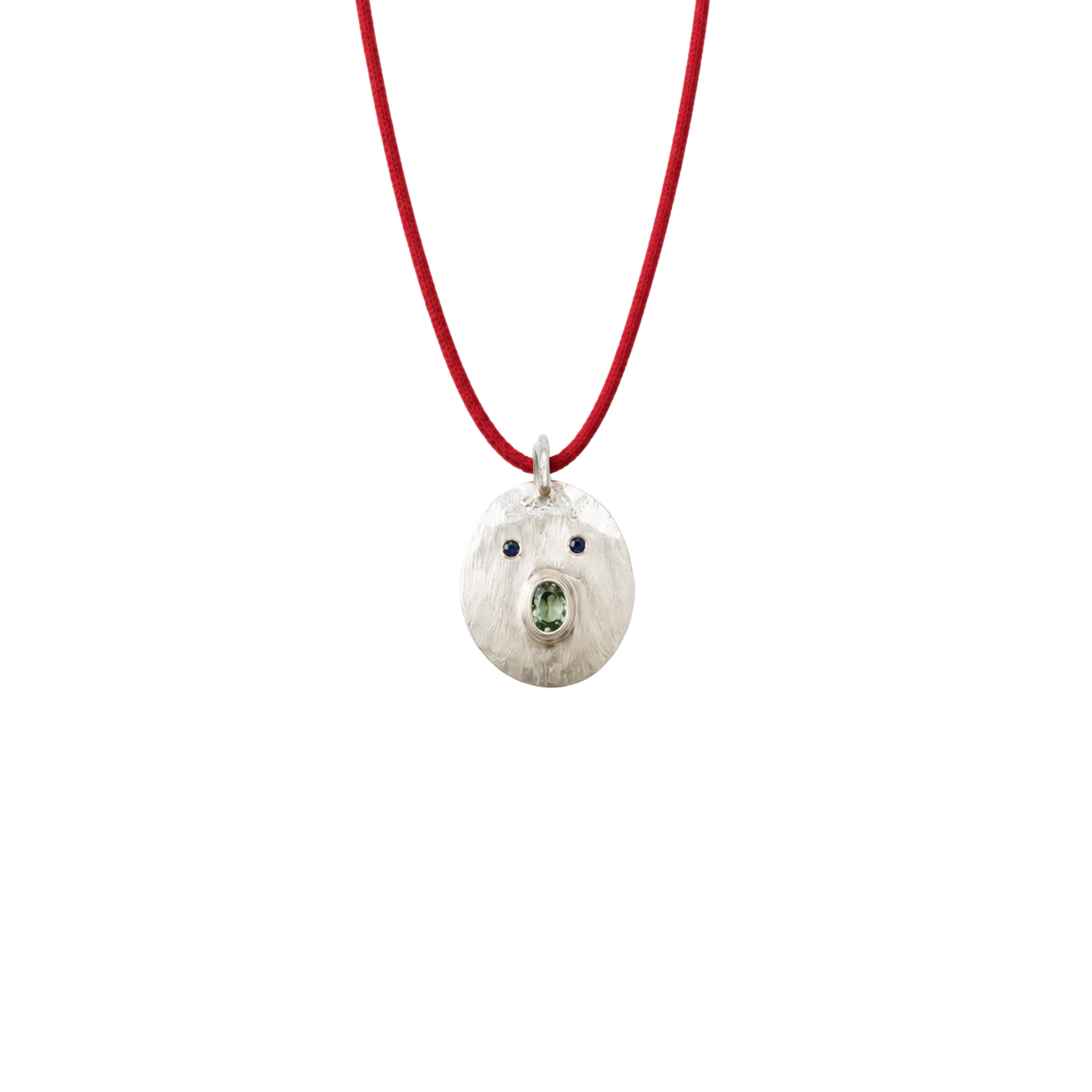 Pendentif Tronche Henri en Argent 925 avec saphir vert clair ovale et yeux saphirs bleus