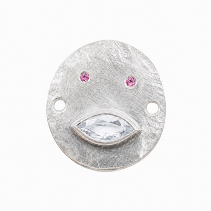 Bracelet Tronche Louise en Argent 925 avec saphir navette transparent légèrement bleuté et yeux saphirs roses