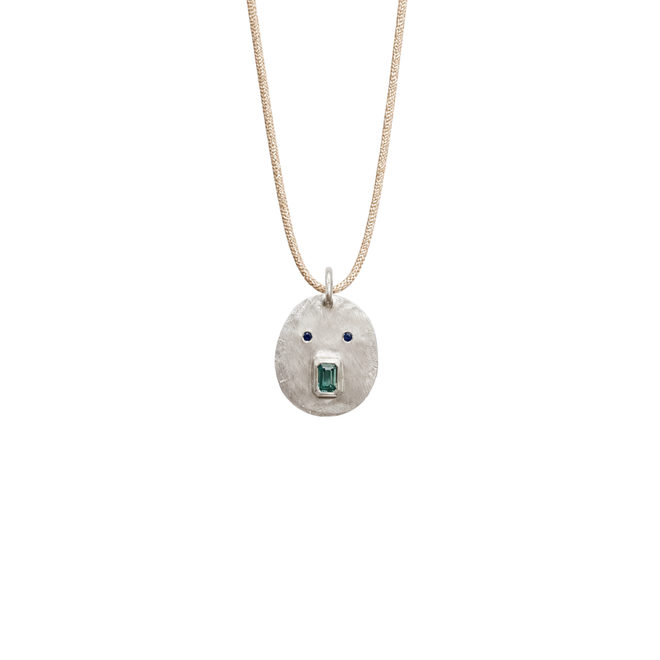Médaille Tronche Antoinette – Argent 925, Saphir Vert &amp; Saphirs Bleus