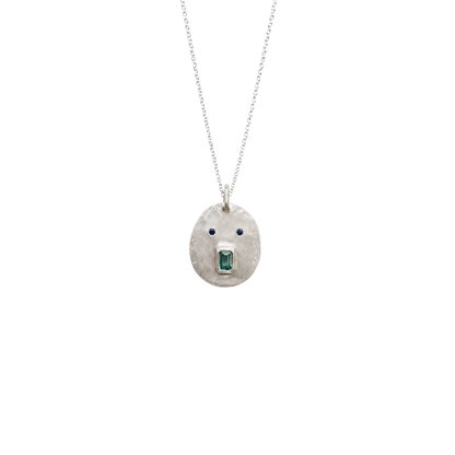 Médaille Tronche Antoinette – Argent 925, Saphir Vert &amp; Saphirs Bleus