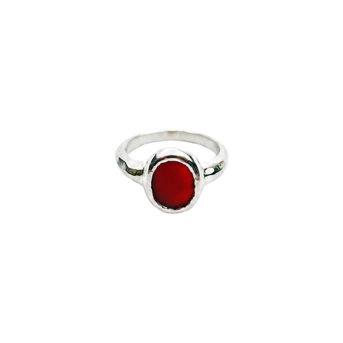 Bague PIRÉE en Argent 925 avec agate rouge perpendiculaire au corps de bague sculpté – Louise Vurpas