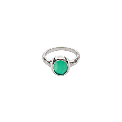 Bague PIRÉE en Argent 925 avec agate verte et corps de bague sculpté – Louise Vurpas