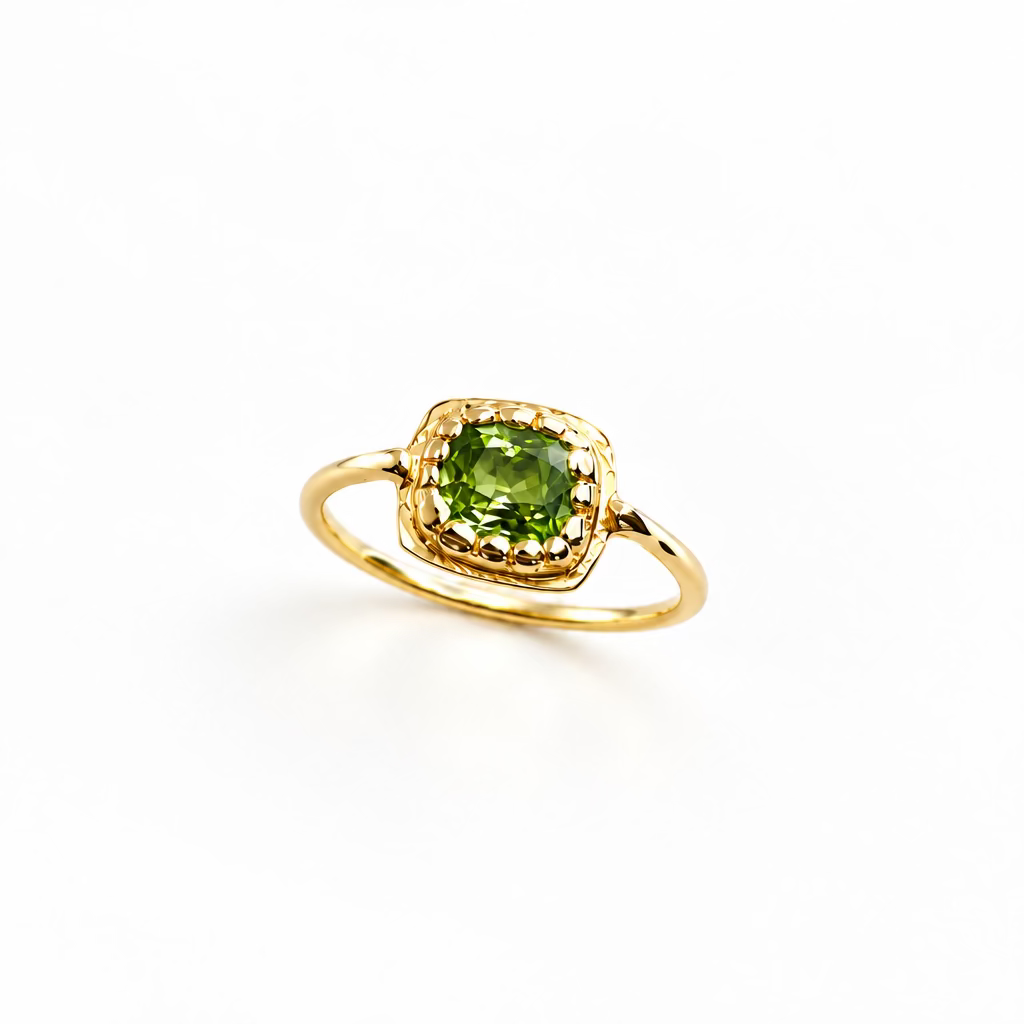 Bague sur mesure en or sertie d’une pierre précieuse, vue de face