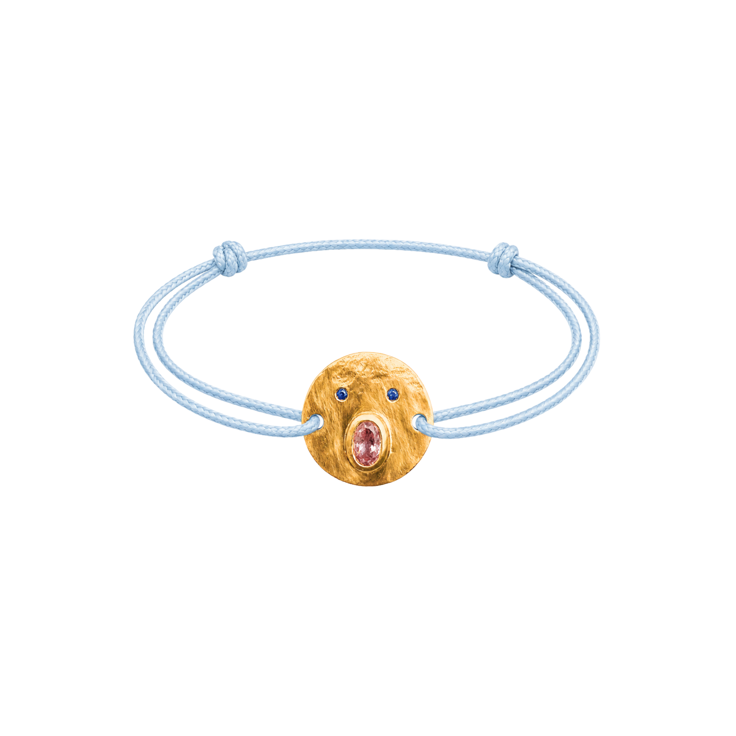 Bracelet cordon Tronche Henri en Vermeil avec saphir oval rose et saphirs bleus fabriqué à la main par Louise Vurpas