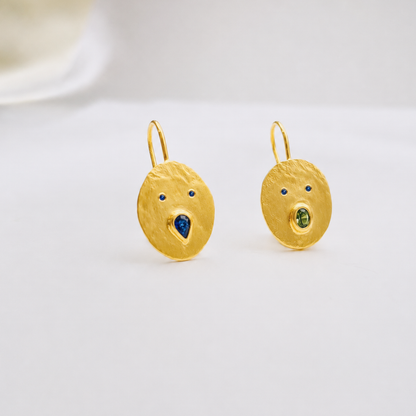 Boucles Henri et Paula - Vermeil et Saphirs Vert et Bleu