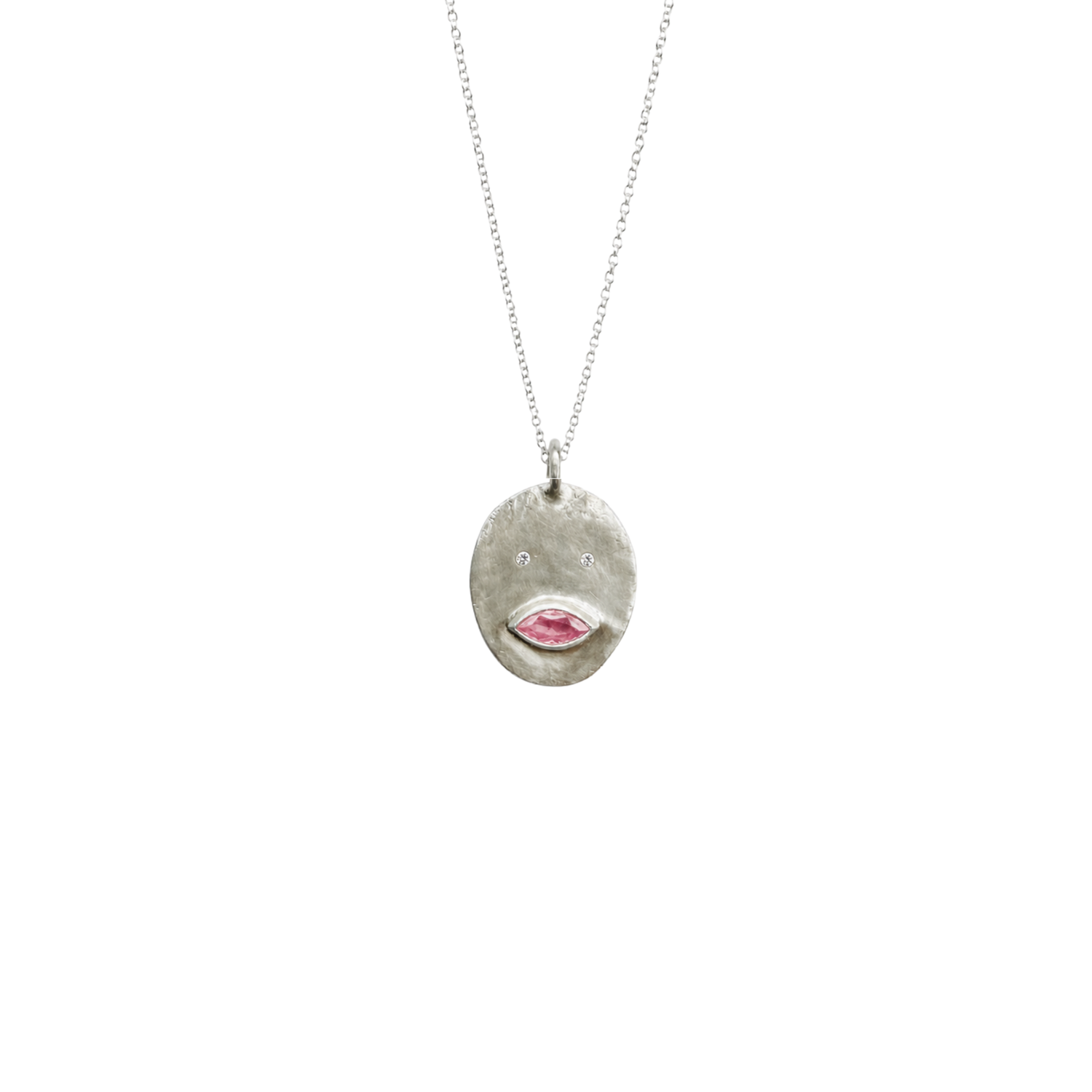 Médaille Tronche Louise - Argent 925, Diamants et Saphir Rose