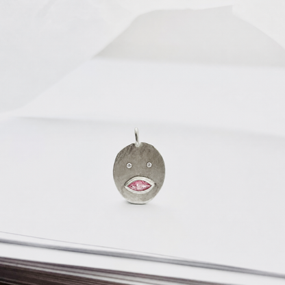 Médaille Tronche Louise - Argent 925, Diamants et Saphir Rose