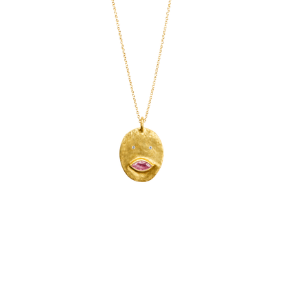 Médaille Tronche Louise - Argent 925, Diamants et Saphir Rose