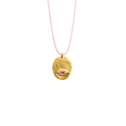 Médaille Tronche Louise - Argent 925, Diamants et Saphir Rose