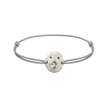 Bracelet cordon Tronche Henri en Argent 925 avec saphir gris bleu ovale et yeux saphirs bleus
