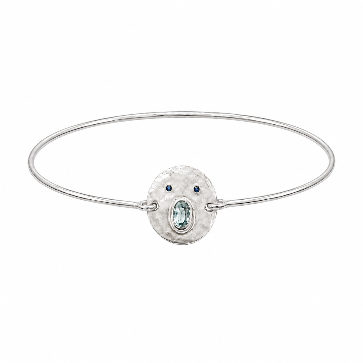 Bracelet cordon Tronche Henri en Argent 925 avec saphir gris bleu ovale et yeux saphirs bleus