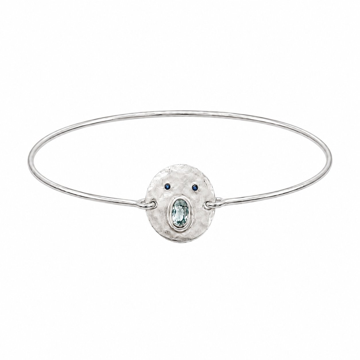 Bracelet cordon Tronche Henri en Argent 925 avec saphir gris bleu ovale et yeux saphirs bleus