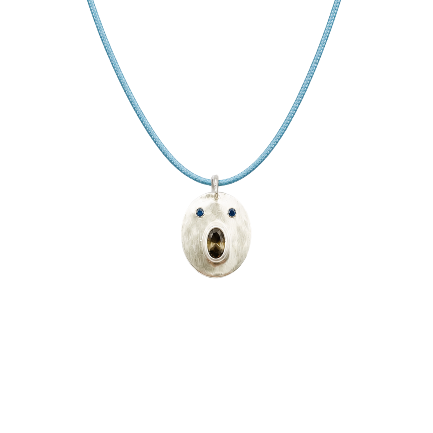 Pendentif Tronche Henri en Argent et saphir fumé ovale