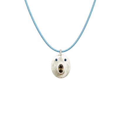 Pendentif Tronche Henri en Argent et saphir fumé ovale