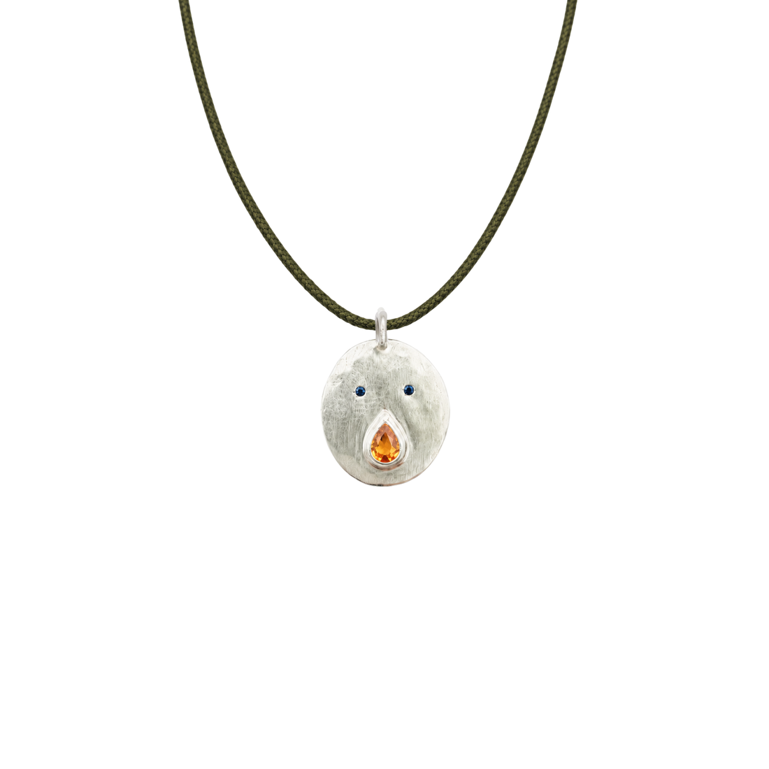 Pendentif Tronche Paula en Argent 925 avec saphir orange poire et yeux saphirs bleus