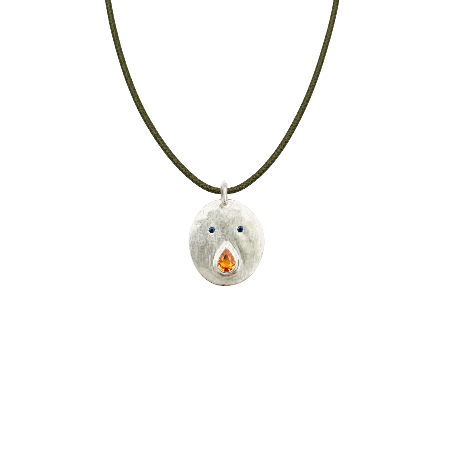 Pendentif Tronche Paula en Argent 925 avec saphir orange poire et yeux saphirs bleus