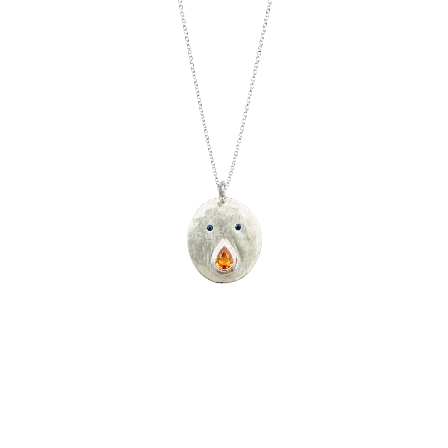 Pendentif Tronche Paula en Argent 925 avec saphir orange poire et yeux saphirs bleus