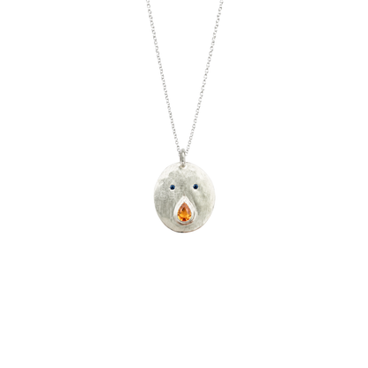 Pendentif Tronche Paula en Argent 925 avec saphir orange poire et yeux saphirs bleus