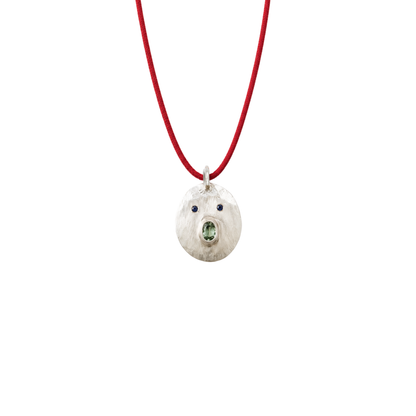 Pendentif Tronche Henri en Argent 925 avec saphir vert clair ovale et yeux saphirs bleus