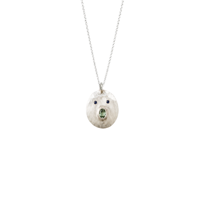 Pendentif Tronche Henri en Argent 925 avec saphir vert clair ovale et yeux saphirs bleus