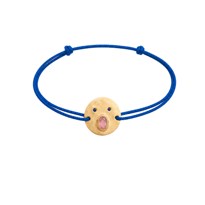 Bracelet sur cordon japonais Mokuba bleu électrique avec médaille Tronche Henri