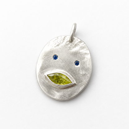 Pendentif Cordon Tronche Louise – Argent 925, Saphir Jaune Navette &amp; Saphirs Bleus