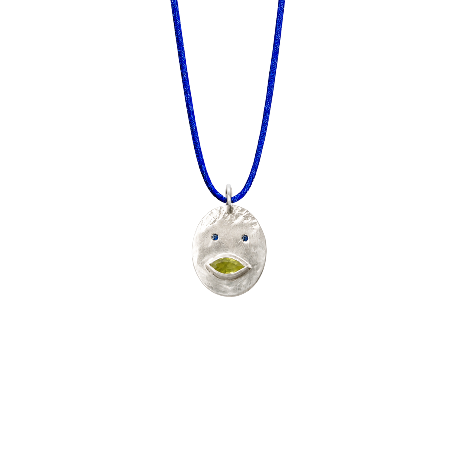 Pendentif Cordon Tronche Louise – Argent 925, Saphir Jaune Navette &amp; Saphirs Bleus