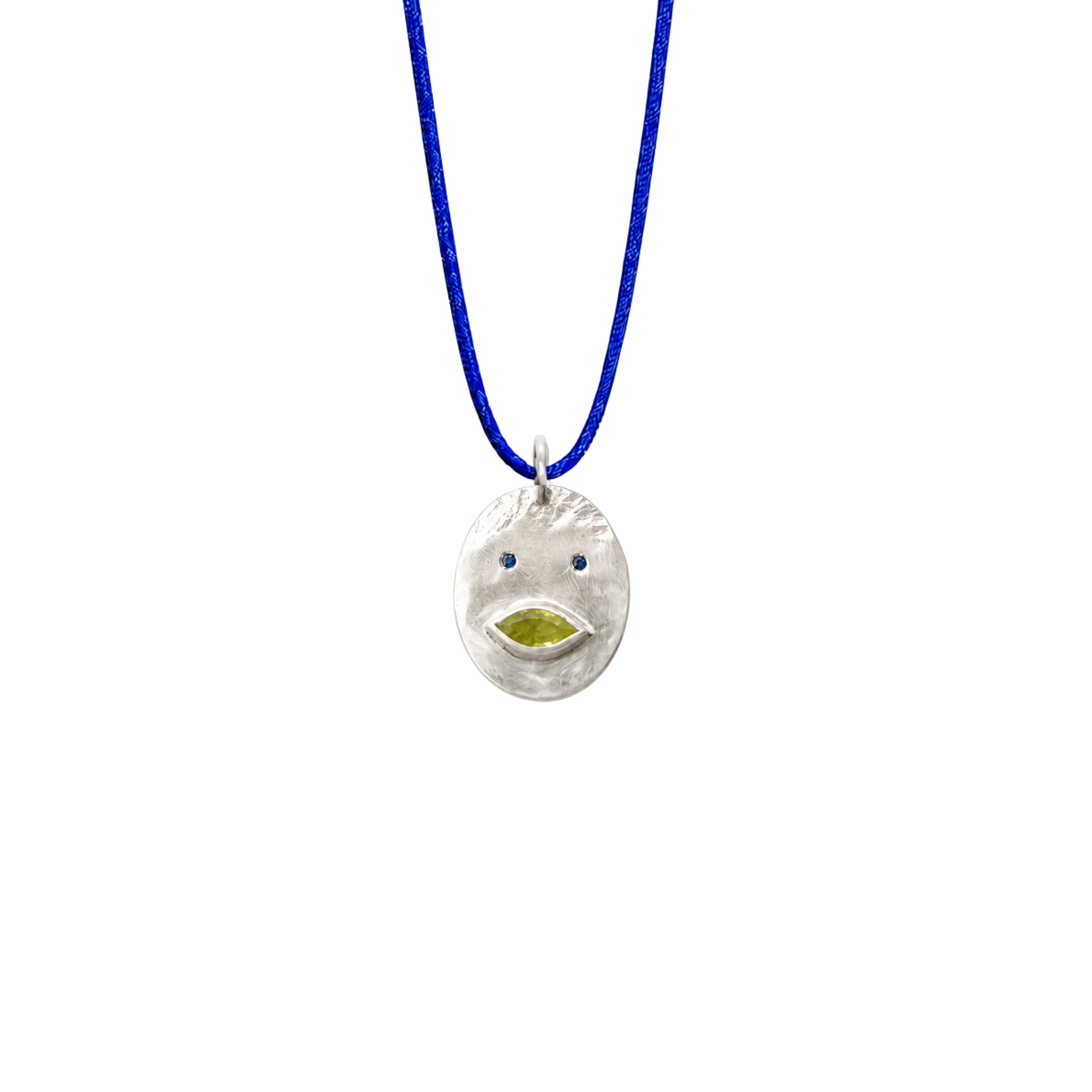 Pendentif Cordon Tronche Louise – Argent 925, Saphir Jaune Navette &amp; Saphirs Bleus