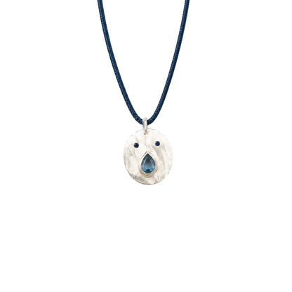Pendentif Tronche Paula en Argent 925 avec saphir bleu ovale et yeux saphirs bleus