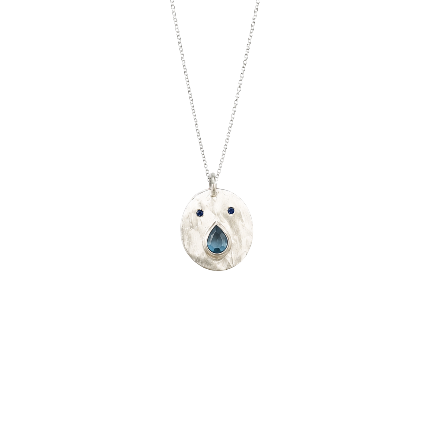 Pendentif Tronche Paula en Argent 925 avec saphir bleu ovale et yeux saphirs bleus