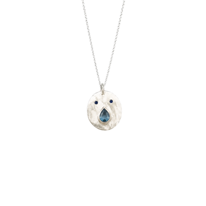 Pendentif Tronche Paula en Argent 925 avec saphir bleu ovale et yeux saphirs bleus