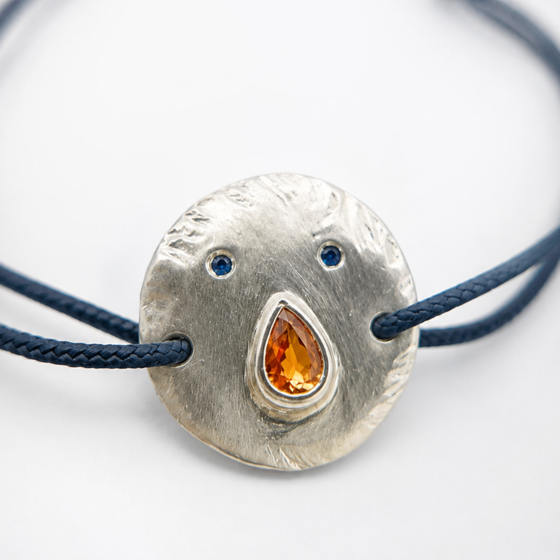 Bracelet cordon Tronche Paula en Argent et saphir orange poire