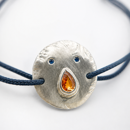 Bracelet cordon Tronche Paula en Argent et saphir orange poire