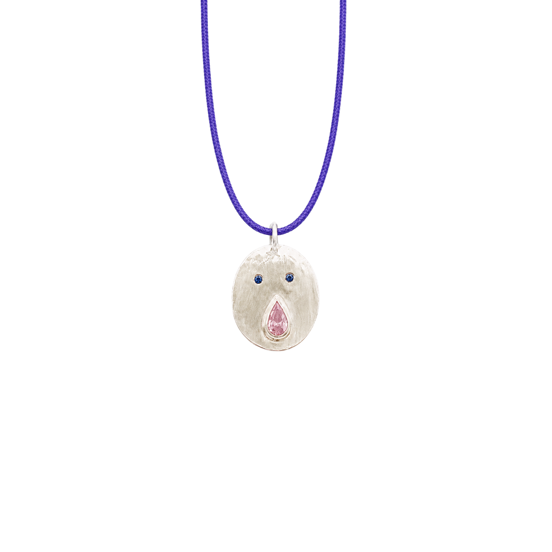 Pendentif Tronche Paula en Argent 925 avec saphir rose clair poire et yeux saphirs bleus