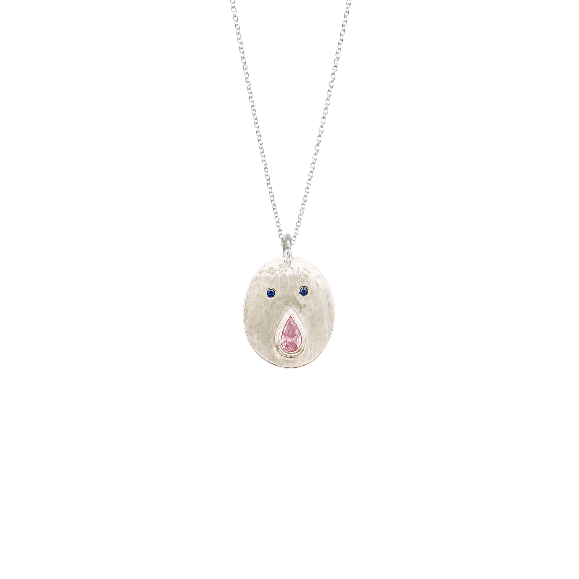 Pendentif Tronche Paula en Argent 925 avec saphir rose clair poire et yeux saphirs bleus