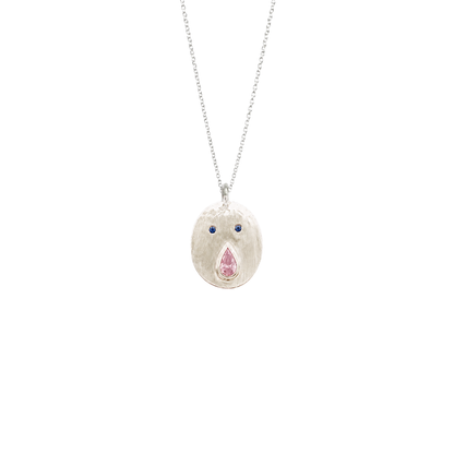 Pendentif Tronche Paula en Argent 925 avec saphir rose clair poire et yeux saphirs bleus