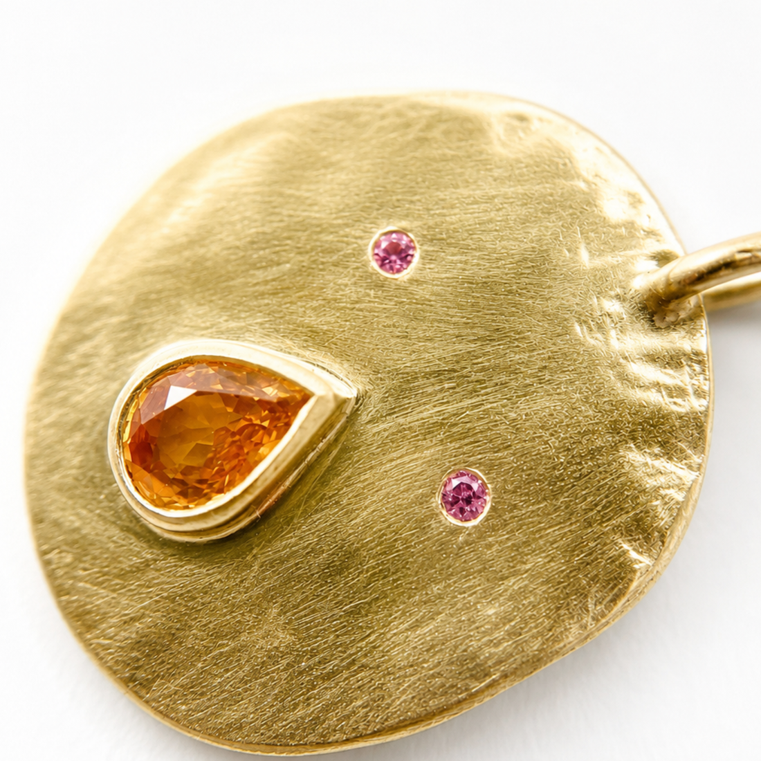 Pendentif cordon Tronche Paula - Vermeil, saphir orange poire et saphirs roses