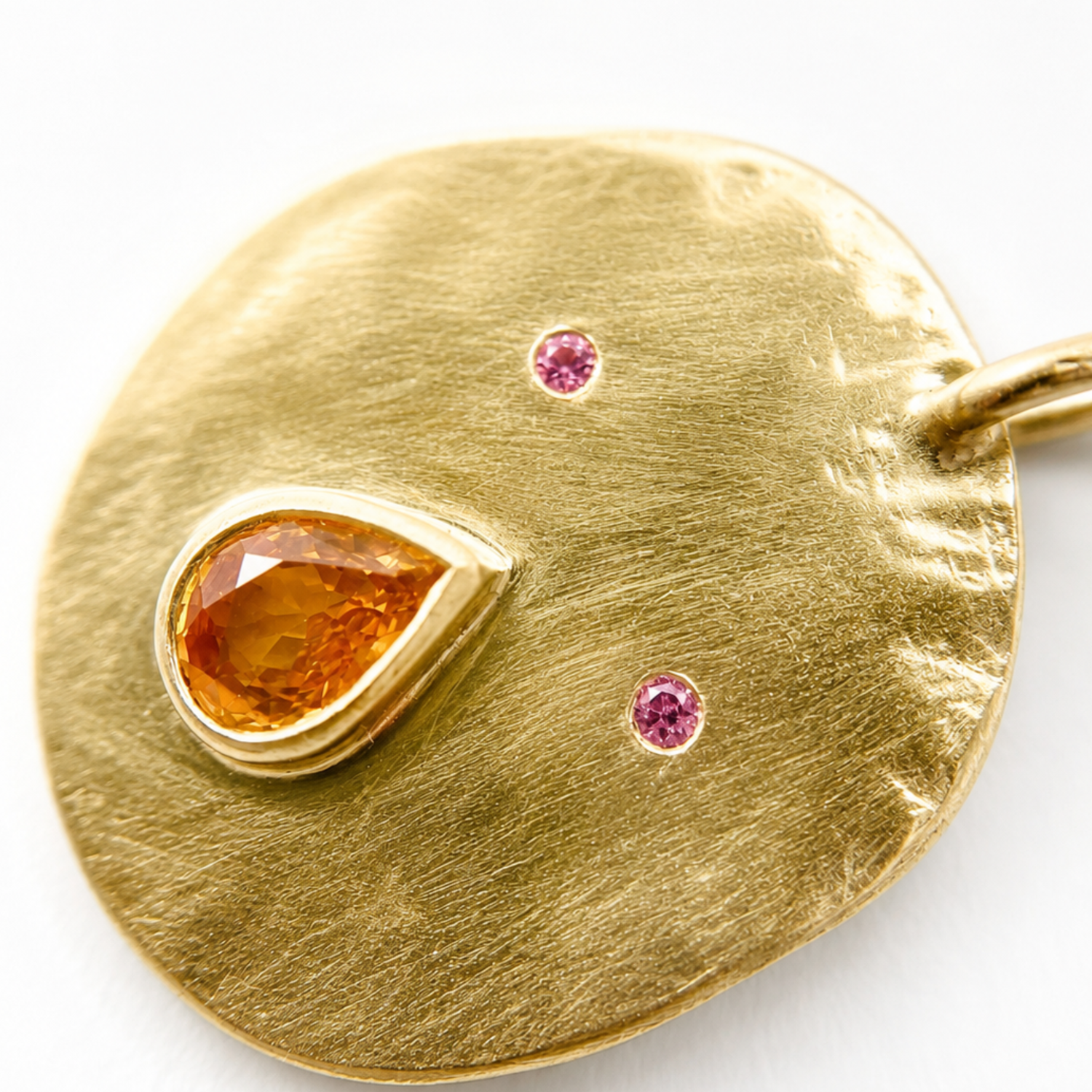 Pendentif cordon Tronche Paula - Vermeil, saphir orange poire et saphirs roses
