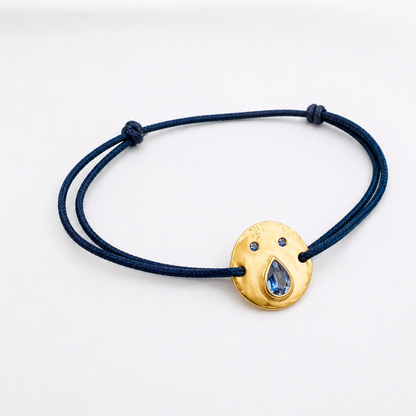 Bracelet sur cordon japonais Mokuba bleu foncé avec médaille Tronche Paula